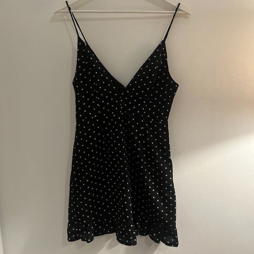PRINCESS POLLY Navy/Polka Dot Deep Plunge Neckline Dress!｡･:*:･ﾟ★,｡･:*:･ﾟ☆｡･:*:･